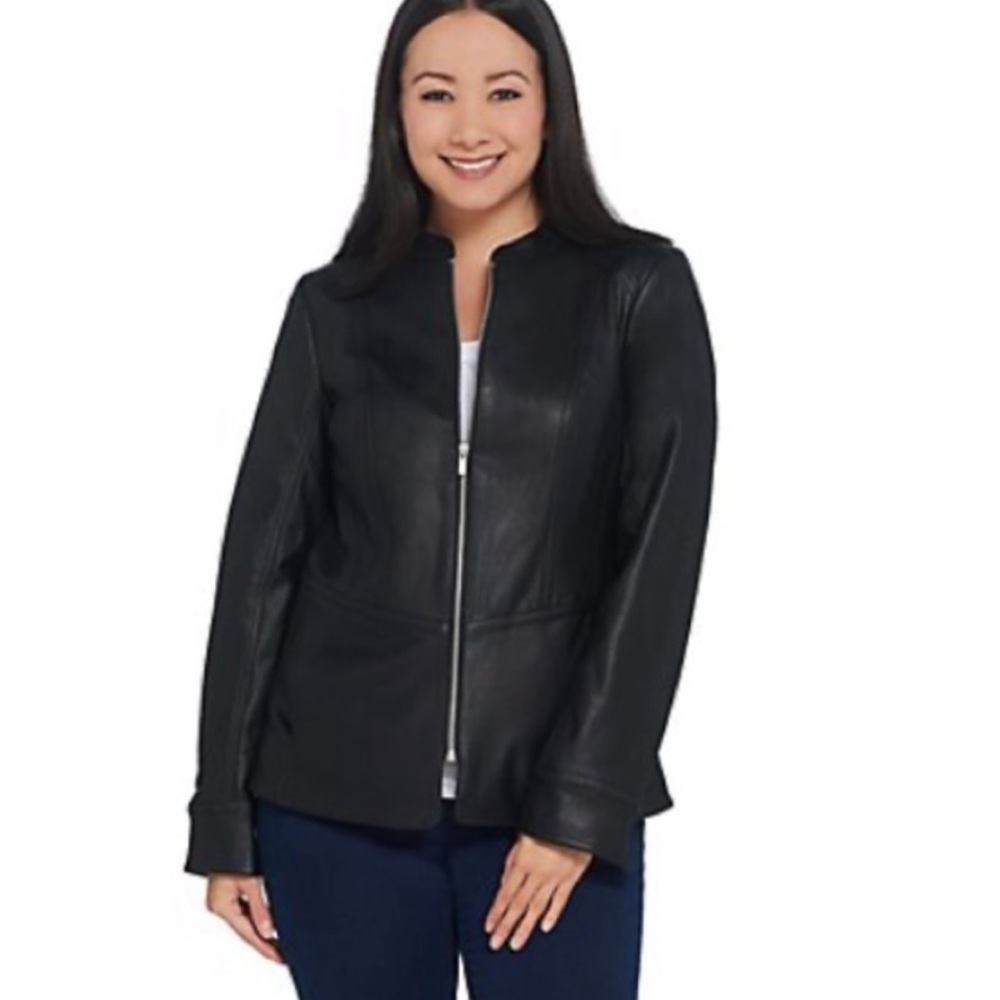 Studio by Denim & Co Faux Leather Peplum Jacket